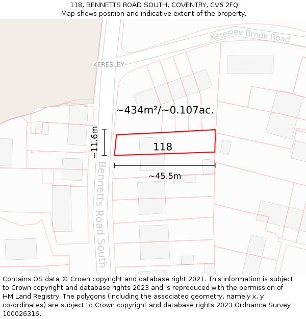 118, BENNETTS ROAD SOUTH, COVENTRY, CV6 2FQ: Plot and title map