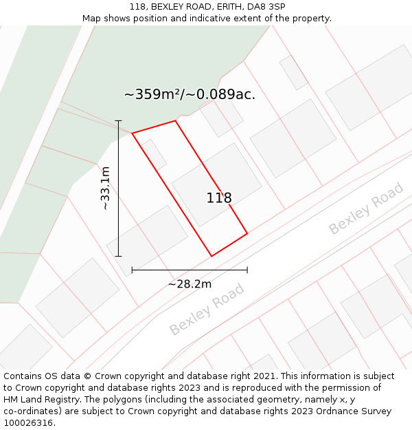 118, BEXLEY ROAD, ERITH, DA8 3SP: Plot and title map