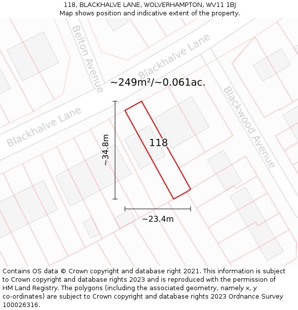 118, BLACKHALVE LANE, WOLVERHAMPTON, WV11 1BJ: Plot and title map