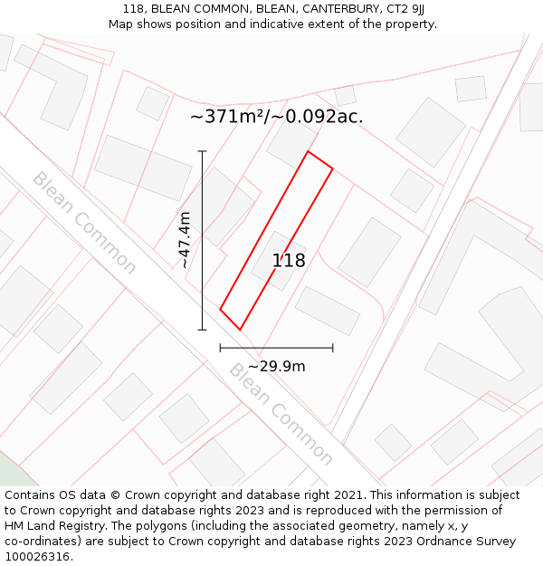 118, BLEAN COMMON, BLEAN, CANTERBURY, CT2 9JJ: Plot and title map