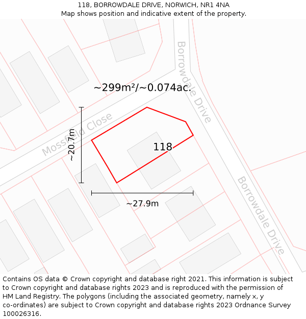 118, BORROWDALE DRIVE, NORWICH, NR1 4NA: Plot and title map