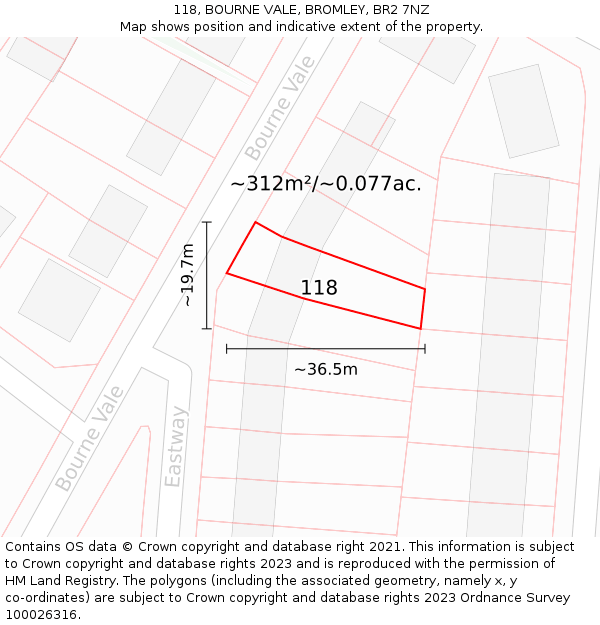 118, BOURNE VALE, BROMLEY, BR2 7NZ: Plot and title map