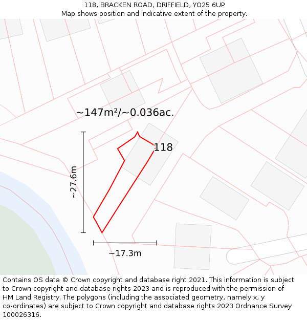 118, BRACKEN ROAD, DRIFFIELD, YO25 6UP: Plot and title map