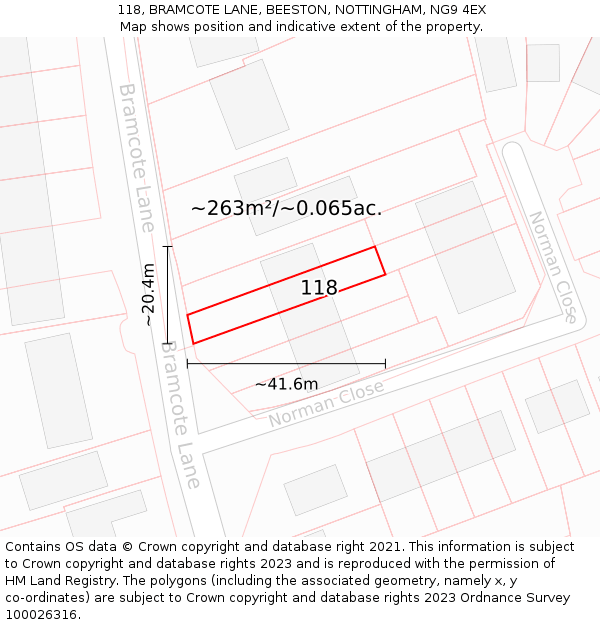 118, BRAMCOTE LANE, BEESTON, NOTTINGHAM, NG9 4EX: Plot and title map