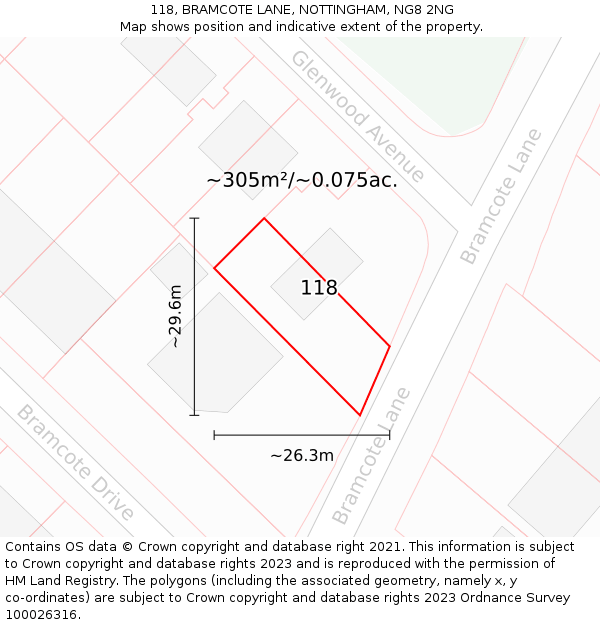 118, BRAMCOTE LANE, NOTTINGHAM, NG8 2NG: Plot and title map