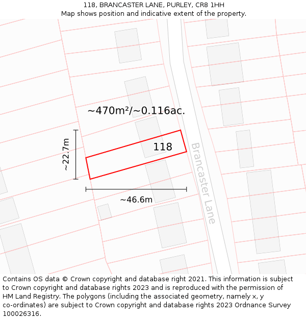 118, BRANCASTER LANE, PURLEY, CR8 1HH: Plot and title map
