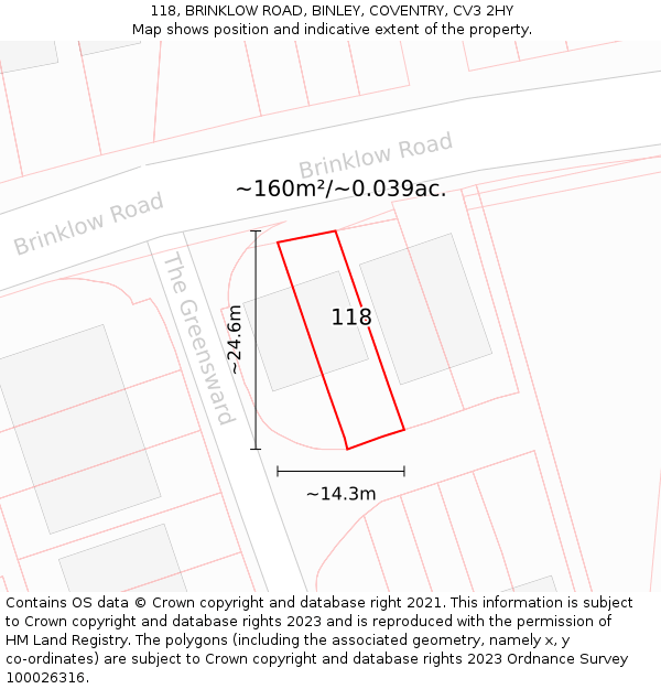 118, BRINKLOW ROAD, BINLEY, COVENTRY, CV3 2HY: Plot and title map