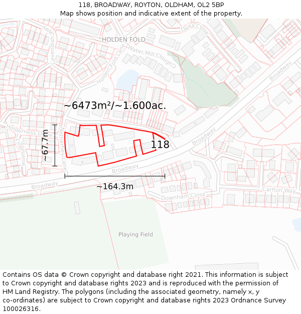 118, BROADWAY, ROYTON, OLDHAM, OL2 5BP: Plot and title map
