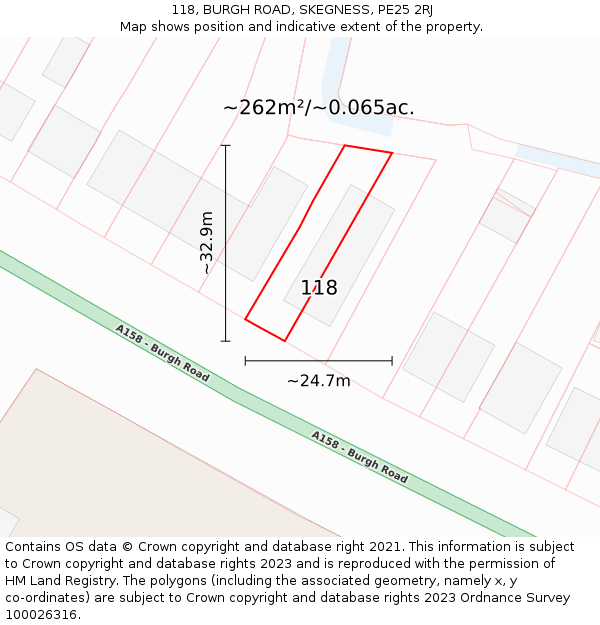 118, BURGH ROAD, SKEGNESS, PE25 2RJ: Plot and title map