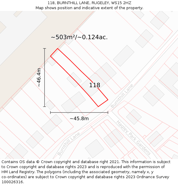 118, BURNTHILL LANE, RUGELEY, WS15 2HZ: Plot and title map