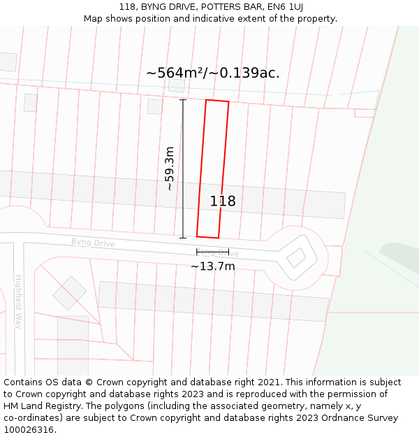 118, BYNG DRIVE, POTTERS BAR, EN6 1UJ: Plot and title map