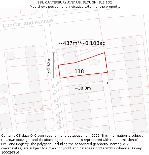 118, CANTERBURY AVENUE, SLOUGH, SL2 1DZ: Plot and title map