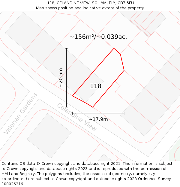 118, CELANDINE VIEW, SOHAM, ELY, CB7 5FU: Plot and title map