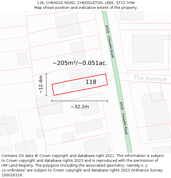 118, CHEADLE ROAD, CHEDDLETON, LEEK, ST13 7HW: Plot and title map
