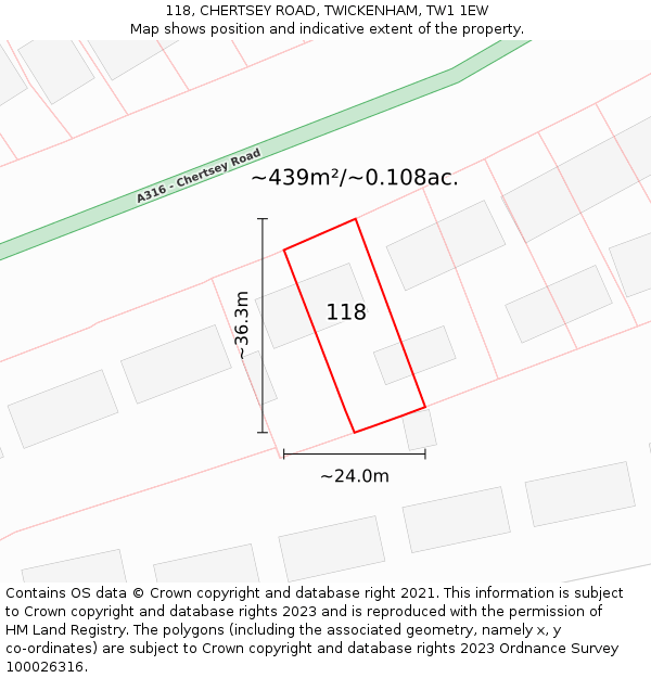 118, CHERTSEY ROAD, TWICKENHAM, TW1 1EW: Plot and title map