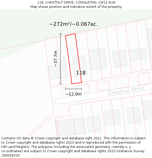 118, CHESTNUT DRIVE, CONGLETON, CW12 4UA: Plot and title map
