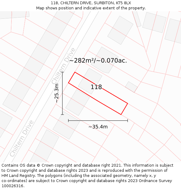 118, CHILTERN DRIVE, SURBITON, KT5 8LX: Plot and title map