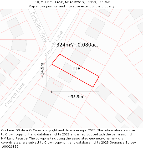118, CHURCH LANE, MEANWOOD, LEEDS, LS6 4NR: Plot and title map