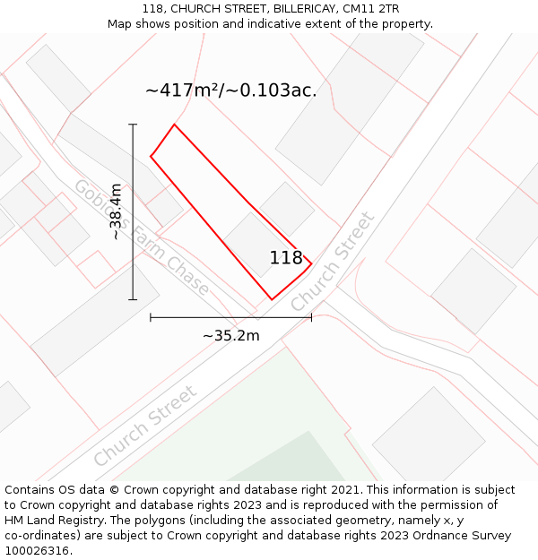 118, CHURCH STREET, BILLERICAY, CM11 2TR: Plot and title map