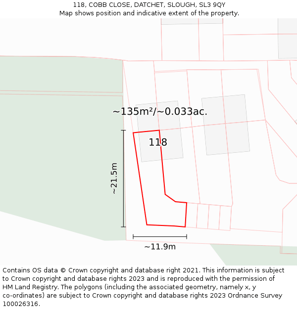 118, COBB CLOSE, DATCHET, SLOUGH, SL3 9QY: Plot and title map