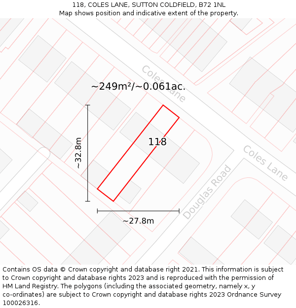 118, COLES LANE, SUTTON COLDFIELD, B72 1NL: Plot and title map