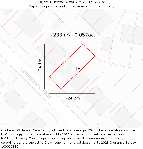 118, COLLINGWOOD ROAD, CHORLEY, PR7 2QE: Plot and title map