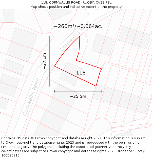 118, CORNWALLIS ROAD, RUGBY, CV22 7SL: Plot and title map