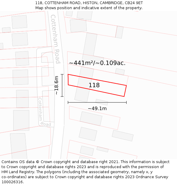 118, COTTENHAM ROAD, HISTON, CAMBRIDGE, CB24 9ET: Plot and title map
