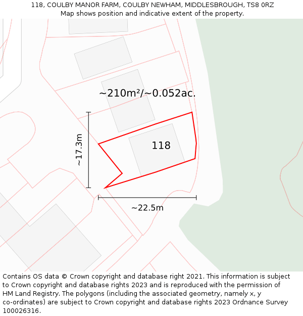 118, COULBY MANOR FARM, COULBY NEWHAM, MIDDLESBROUGH, TS8 0RZ: Plot and title map