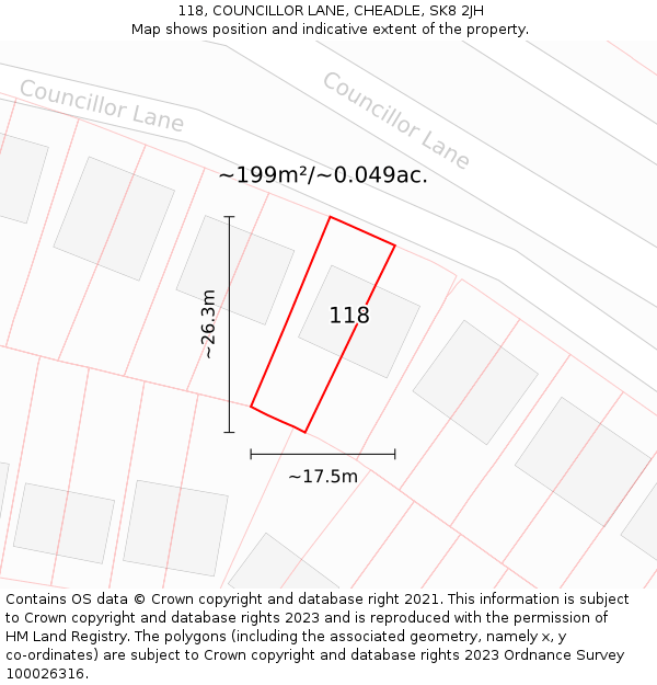 118, COUNCILLOR LANE, CHEADLE, SK8 2JH: Plot and title map