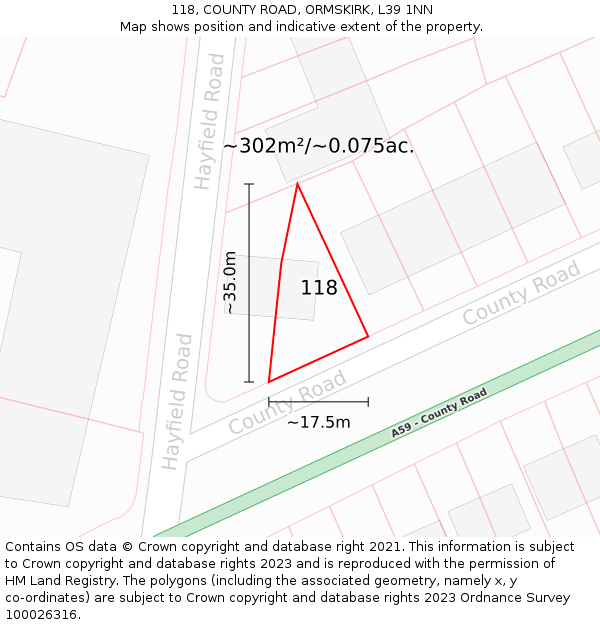 118, COUNTY ROAD, ORMSKIRK, L39 1NN: Plot and title map