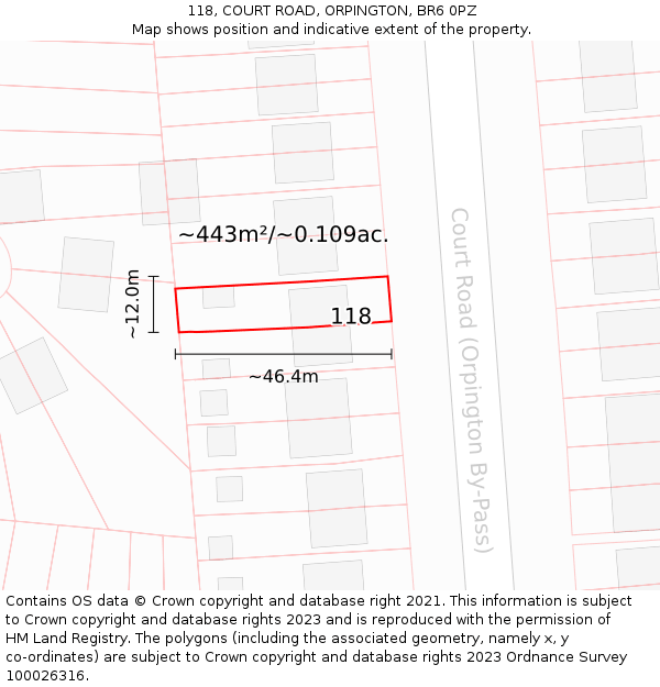 118, COURT ROAD, ORPINGTON, BR6 0PZ: Plot and title map