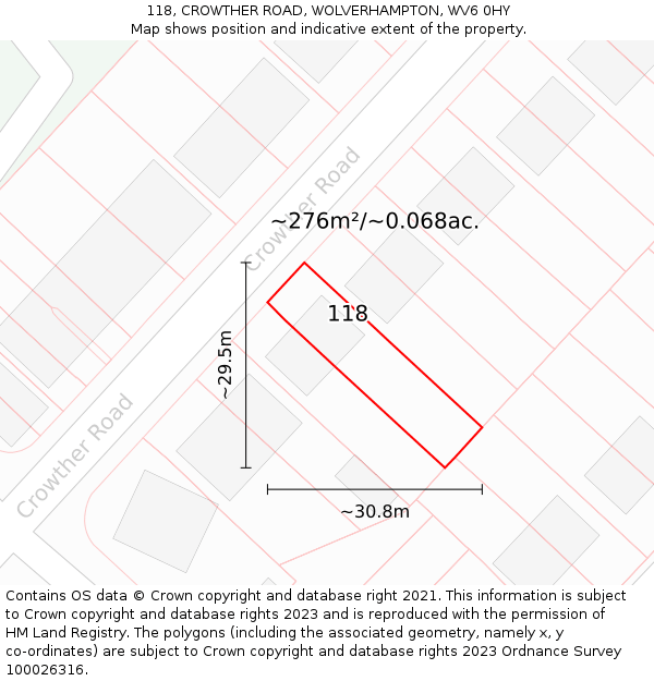 118, CROWTHER ROAD, WOLVERHAMPTON, WV6 0HY: Plot and title map
