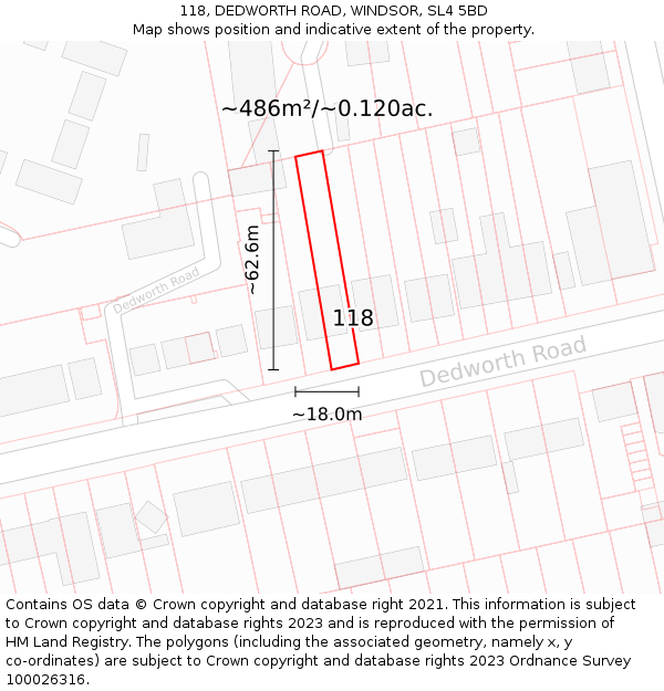 118, DEDWORTH ROAD, WINDSOR, SL4 5BD: Plot and title map