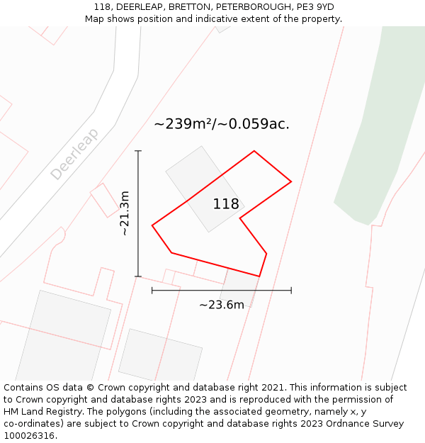 118, DEERLEAP, BRETTON, PETERBOROUGH, PE3 9YD: Plot and title map