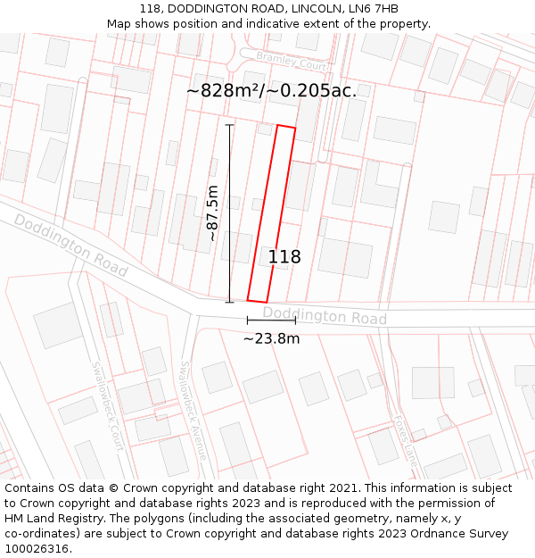 118, DODDINGTON ROAD, LINCOLN, LN6 7HB: Plot and title map
