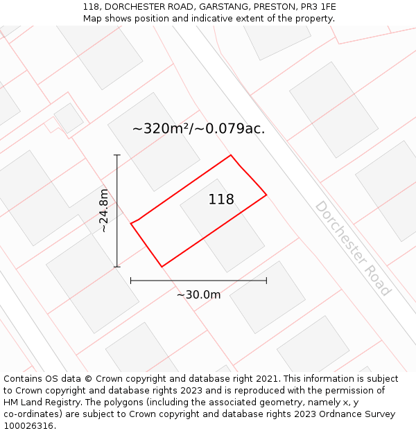 118, DORCHESTER ROAD, GARSTANG, PRESTON, PR3 1FE: Plot and title map