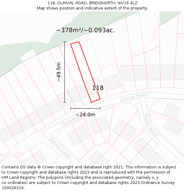 118, DUNVAL ROAD, BRIDGNORTH, WV16 4LZ: Plot and title map