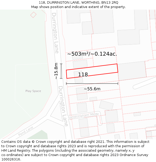 118, DURRINGTON LANE, WORTHING, BN13 2RQ: Plot and title map