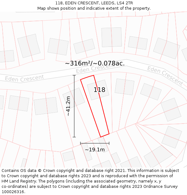 118, EDEN CRESCENT, LEEDS, LS4 2TR: Plot and title map