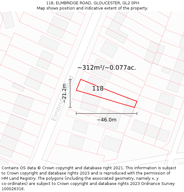 118, ELMBRIDGE ROAD, GLOUCESTER, GL2 0PH: Plot and title map