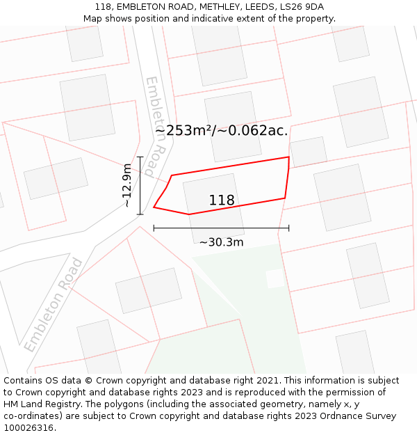 118, EMBLETON ROAD, METHLEY, LEEDS, LS26 9DA: Plot and title map
