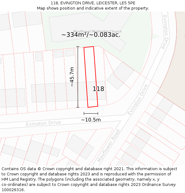 118, EVINGTON DRIVE, LEICESTER, LE5 5PE: Plot and title map