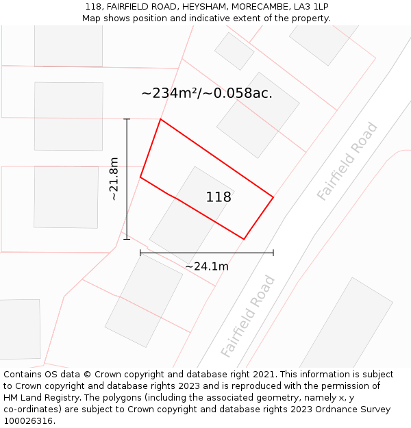 118, FAIRFIELD ROAD, HEYSHAM, MORECAMBE, LA3 1LP: Plot and title map