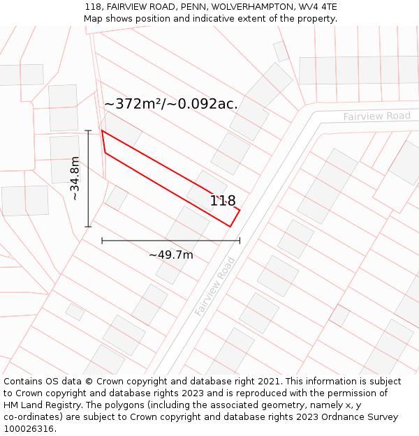 118, FAIRVIEW ROAD, PENN, WOLVERHAMPTON, WV4 4TE: Plot and title map