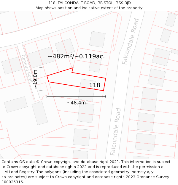 118, FALCONDALE ROAD, BRISTOL, BS9 3JD: Plot and title map