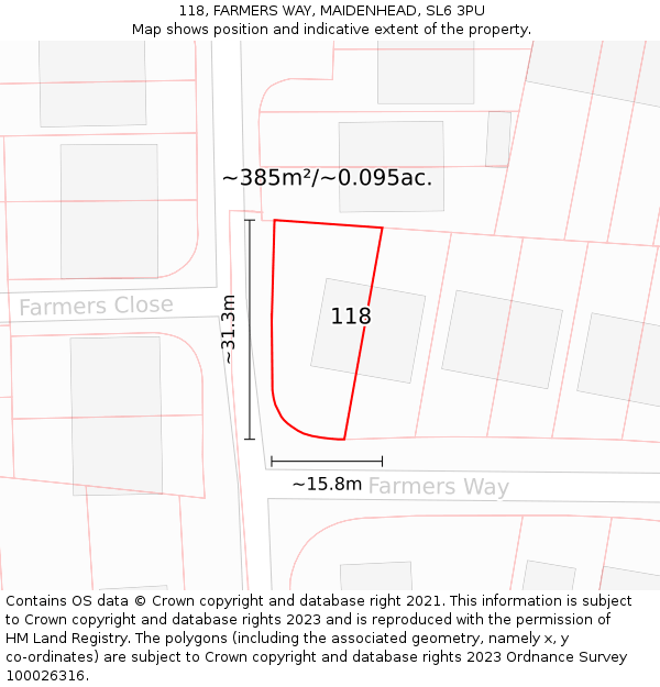 118, FARMERS WAY, MAIDENHEAD, SL6 3PU: Plot and title map