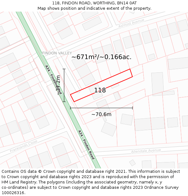 118, FINDON ROAD, WORTHING, BN14 0AT: Plot and title map