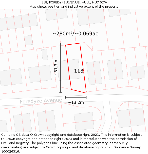 118, FOREDYKE AVENUE, HULL, HU7 0DW: Plot and title map