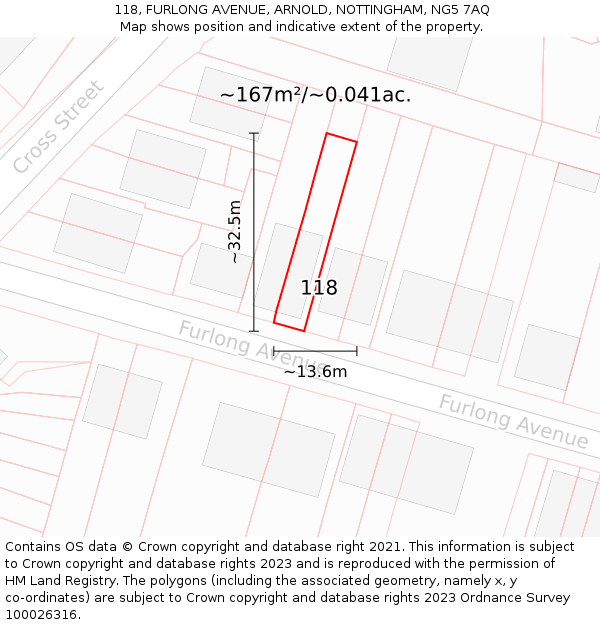 118, FURLONG AVENUE, ARNOLD, NOTTINGHAM, NG5 7AQ: Plot and title map